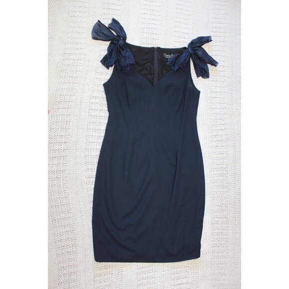 Carmen Marc Valvo Navy Blue Cocktail Mini Dress Size 6 Bow detail Zip up Career - Picture 9 of 10